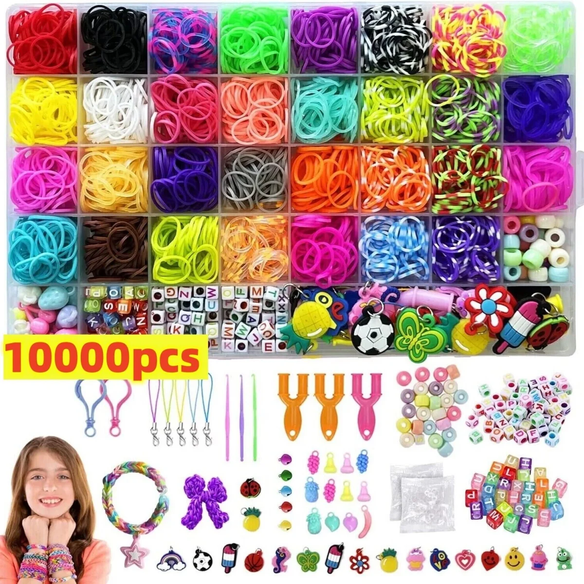 10000Pcs Assorted Colour Rubber Kit Box Loom Bands DIY Bracelet Making Set