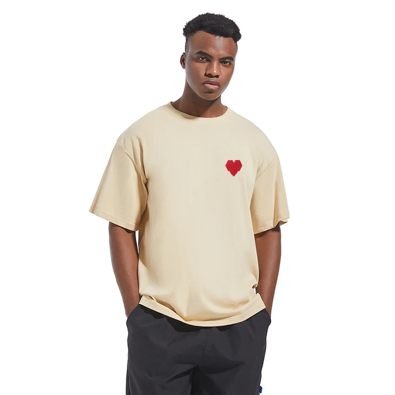 AMI AMORING-Camiseta holgada totalmente de algodón con bordado de corazón para hombre, Top de manga corta con cuello redondo y media manga a la moda para parejas