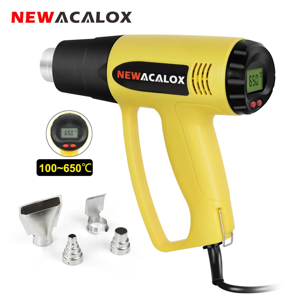 NEWACALOX 2000W Heat Gun Kit with LCD Display 4 Nozzles Fast Heating Hot Air Gun for Vinyl Wrap,Shrink Tubing,Bend Plastic Pipes