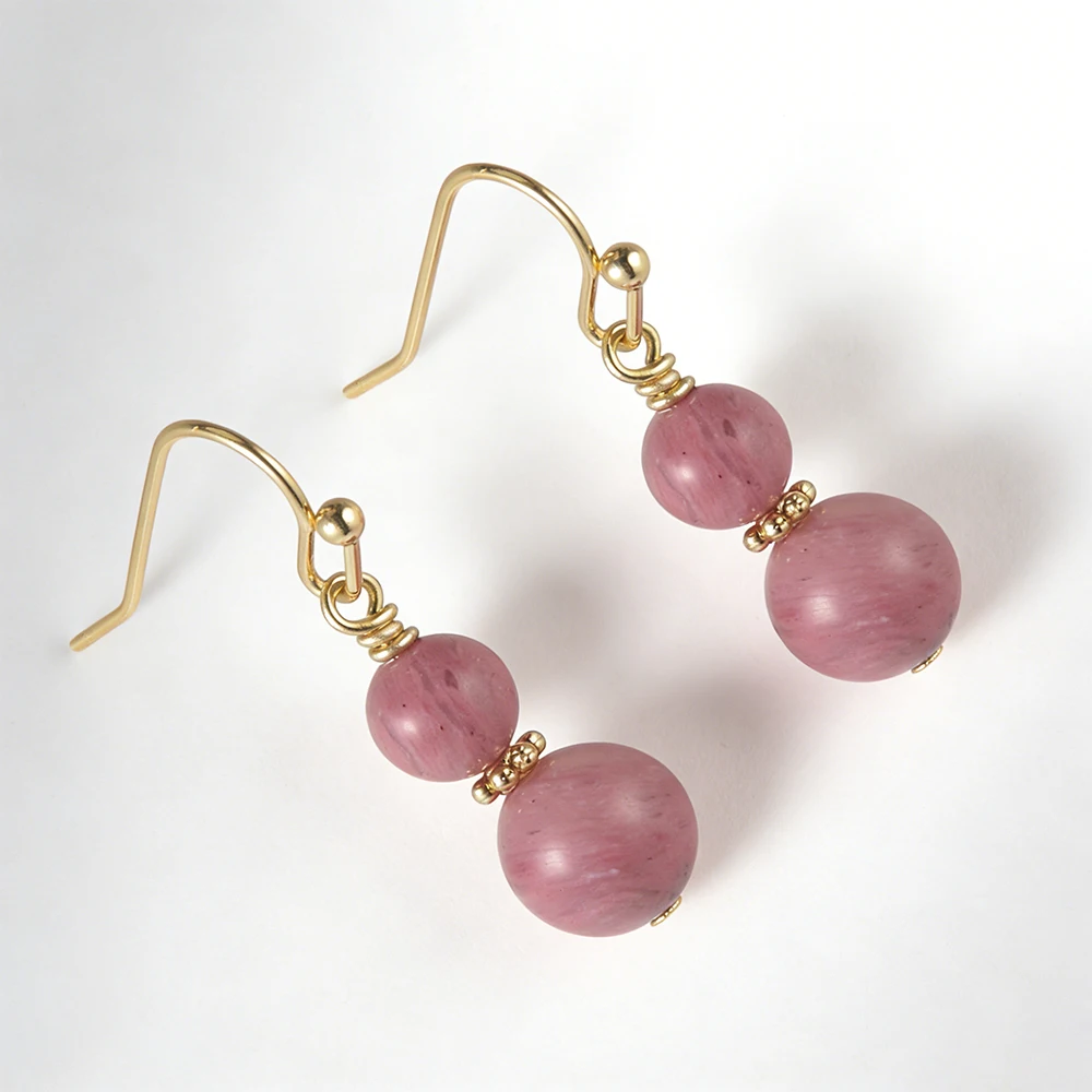 Wholesale Natural Stone Tiger Eye Lapis Rose Quartz Rhodonite Rounds Brass Drop Earrings for Women Jewelry Gifts