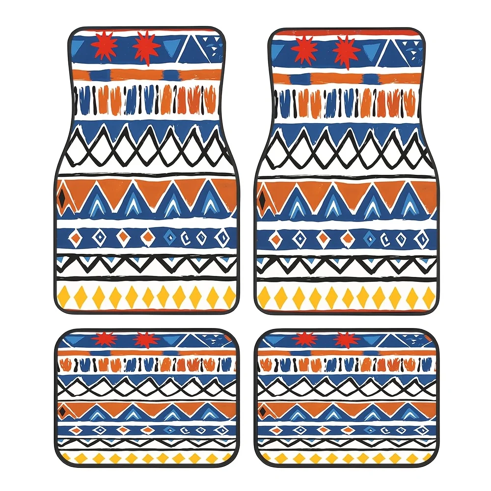 Set Of 4, Featuring A Bohemian Design, Themed Car Floor Mats With Car Prints, Universal Non-Slip Mats Ideal For All Seasons, Pet