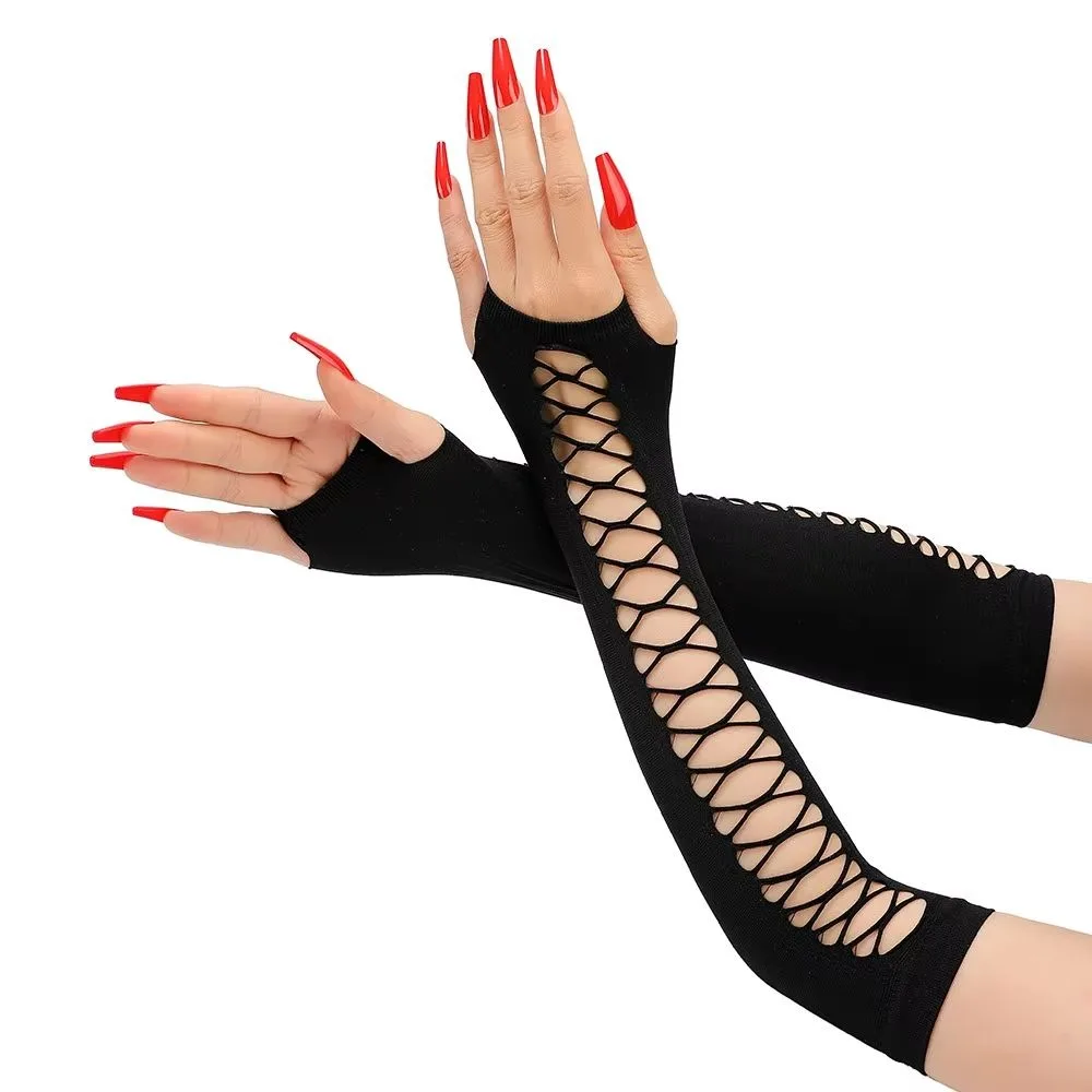 Elegance Shiny Women Fingerless Gloves Mesh Glitter Elastic Bridal Gloves Black Elastic Long Mesh Gloves Stage Performance