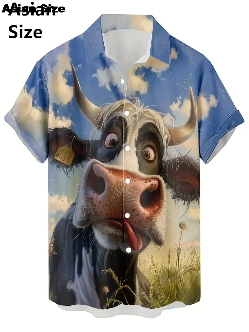 2025 Men's Hawaiian Short Sleeve Shirt Cartoon Shark Parrot Cat Print Men's Casual Shirt Summer Daily Men's Short Sleeve Shirt