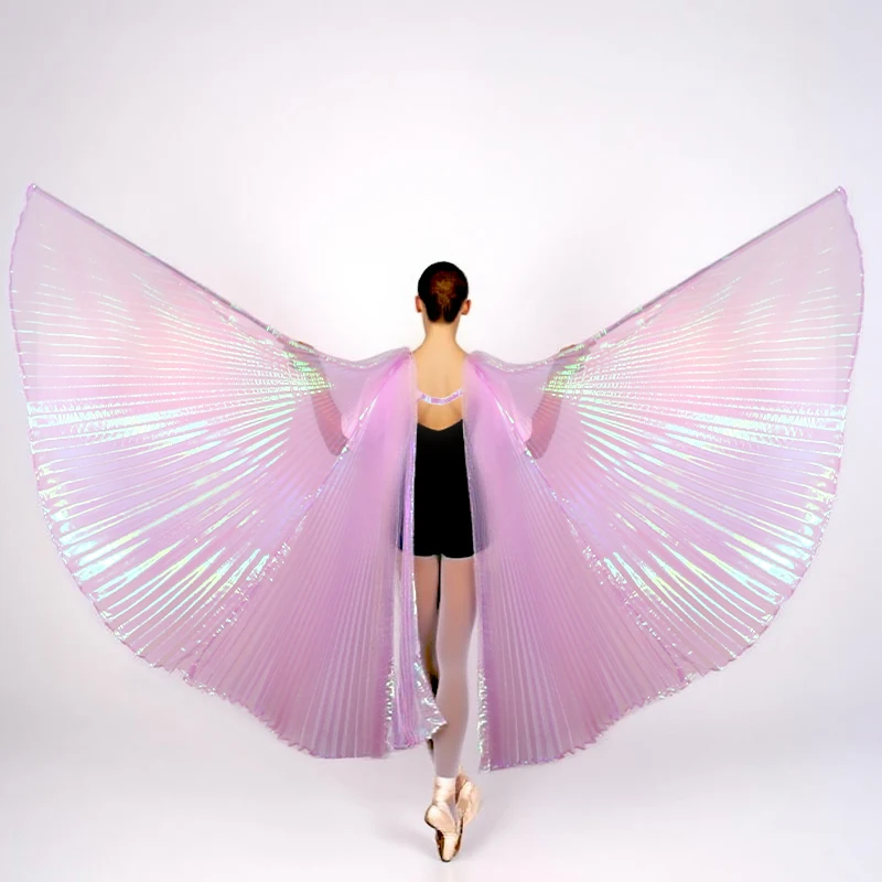 Belly Dance Costume with Golden Wings Split Back Women Hanging Neck Dance Prop Egypt ISIS Wings with Stick Customizable Colors
