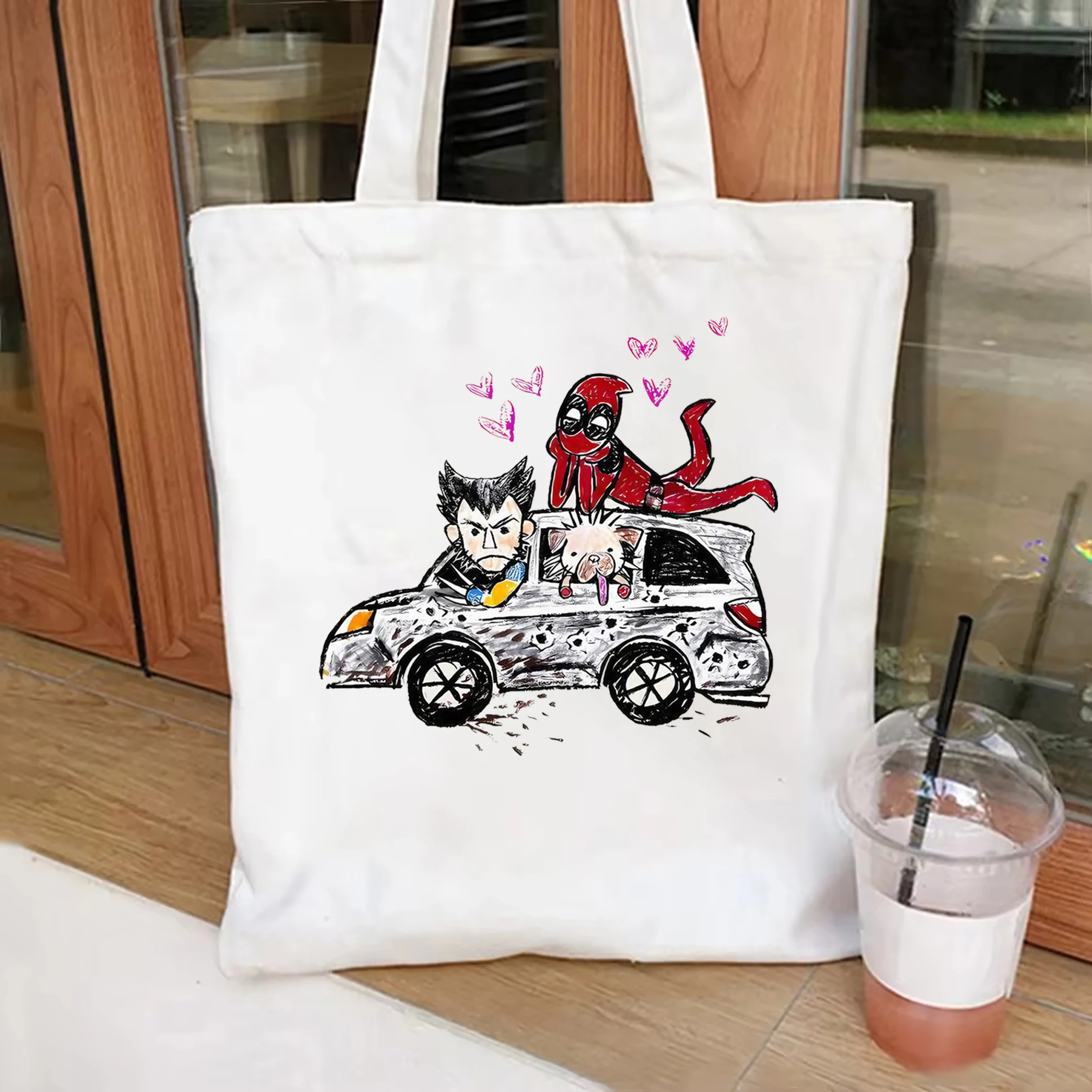 Marvel X-Men Deadpool Wolverine Dogpool 2024 Canvas Tote Bag Wolverine Logan tote bag MCU Fans Gift Deadpool Jesus Canvas Bag