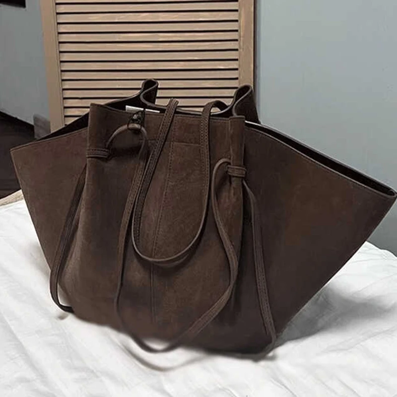 Luxury Faux Suede Tote Bag For Women Large Capacity Wing-shaped Shoulder Bag Solid Color Versatile Underarm Bags