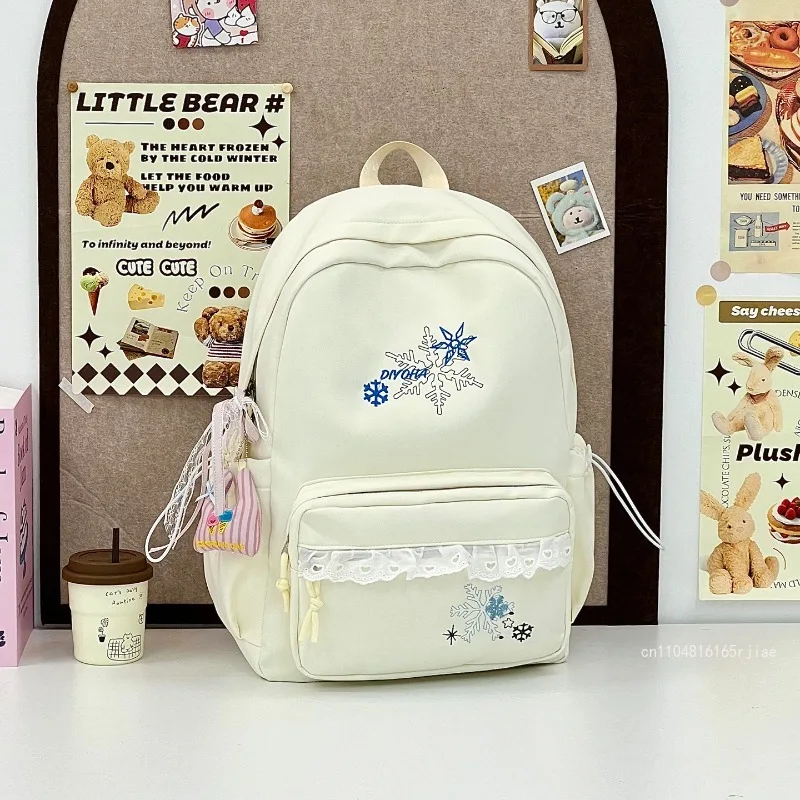 2026 Student Backpack Fashion High Quality Lace Splicing Women's Backpack Durable and Versatile Large Capacity Travel Backpack