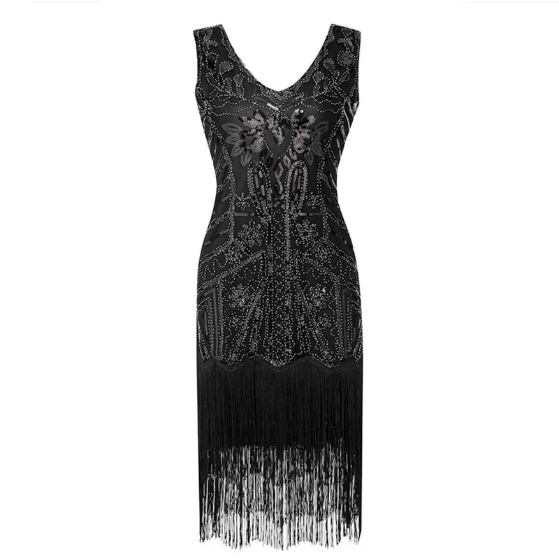 

Retro 920s Sequin Par Evening Dr Tassel Gown Beaded Tassel Women's Faion Slim Fit mid Waist KTV Gown