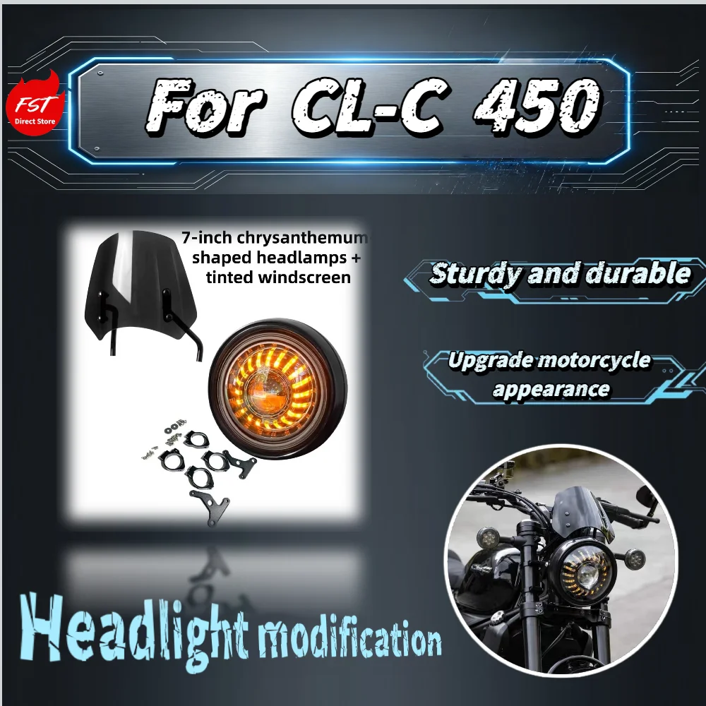 For  450CLC Super Bright 7 Inch Honeycomb Headlight Day Running Light Front Windscreen Mod Parts