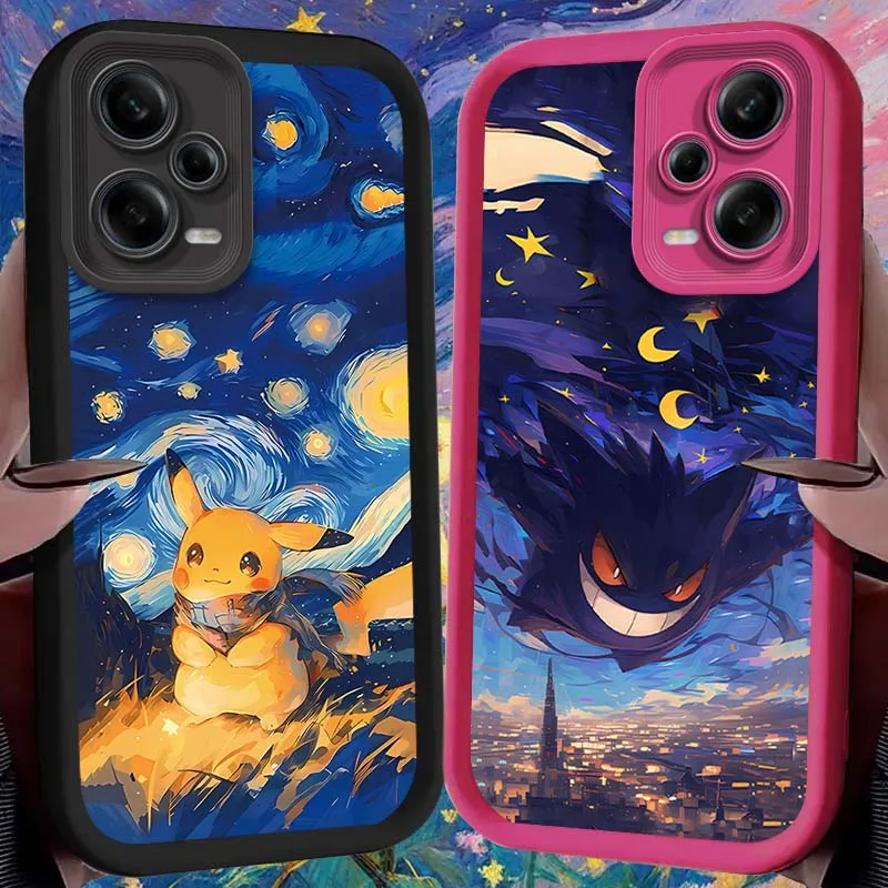 Oil Painting P-Pokemon Silicone Case for Xiaomi Redmi Note 13 12 11 Pro Plus 4G 5G 12S 11S 10S 10 9 9S Redmi 14C 13C 12C A3 12