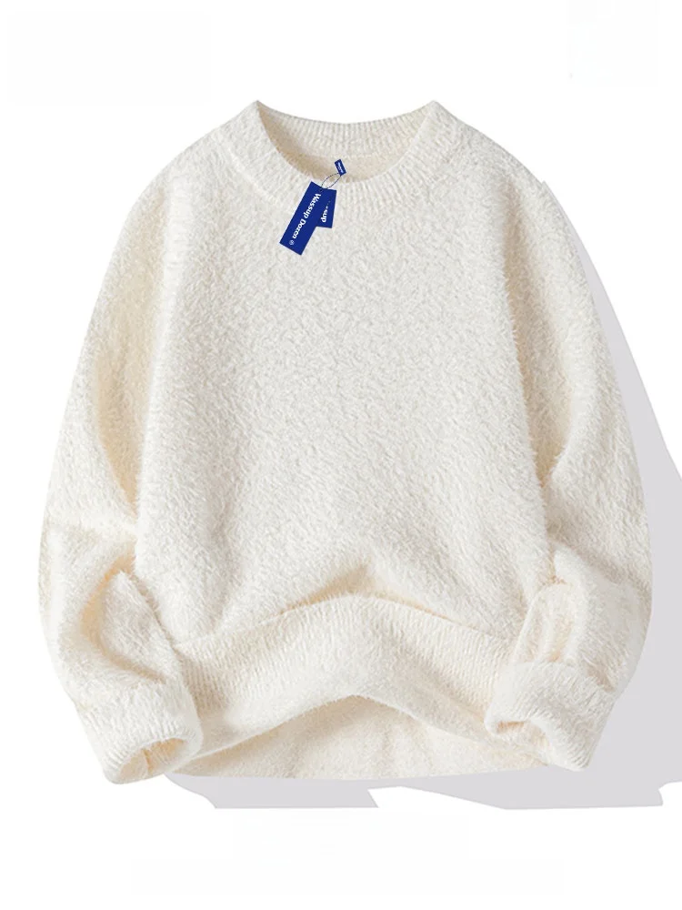 

Вязаный свитер Wassup Dozen на осень-зиму с подкладкой из искусственного меха для женщин и мужчин, молодежный повседневный, с длинными рукавами, круглым вырезом, топ