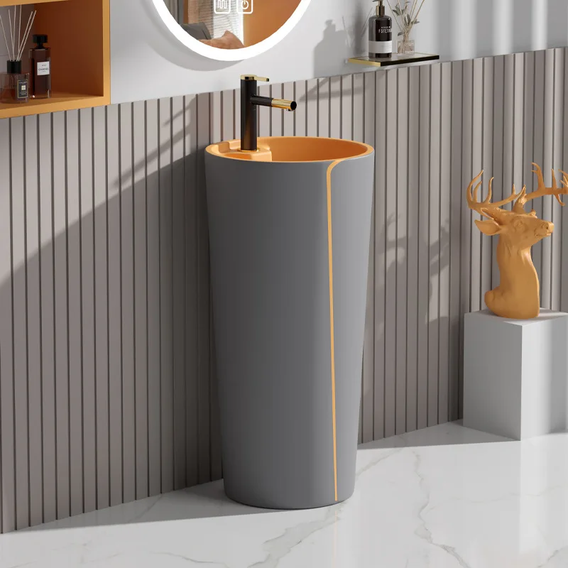 hand washing column basin integrated ceramic floor type color new Chinese bathroom small apartment washbasin outdoor
