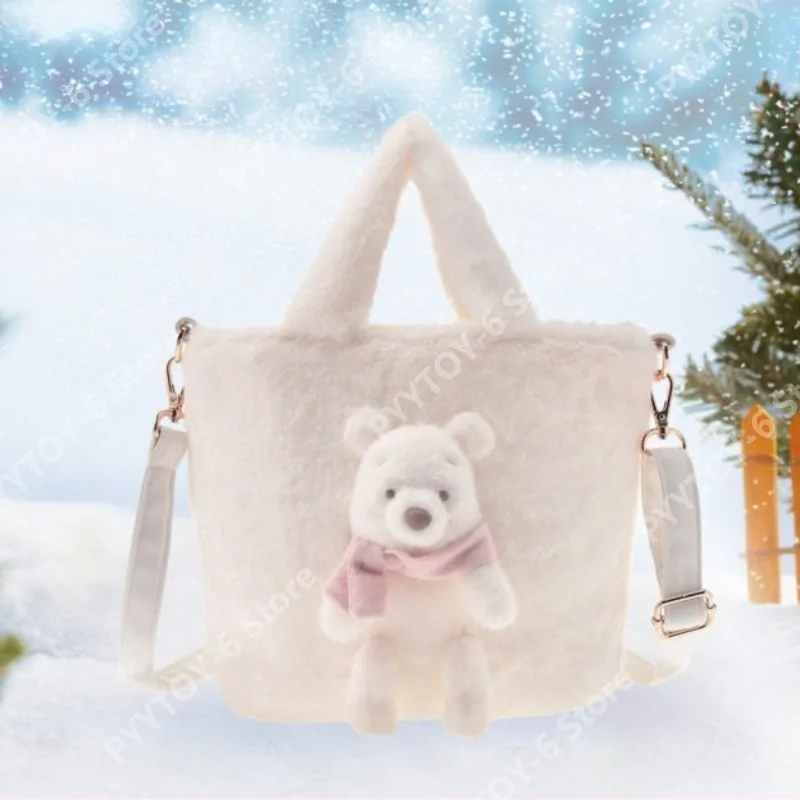 

Официальная зимняя сумка-тоут Disney с Винни-Пухом, милая плюшевая сумка через плечо с мягкой подкладкой, аниме-мерч, игрушка, подарок