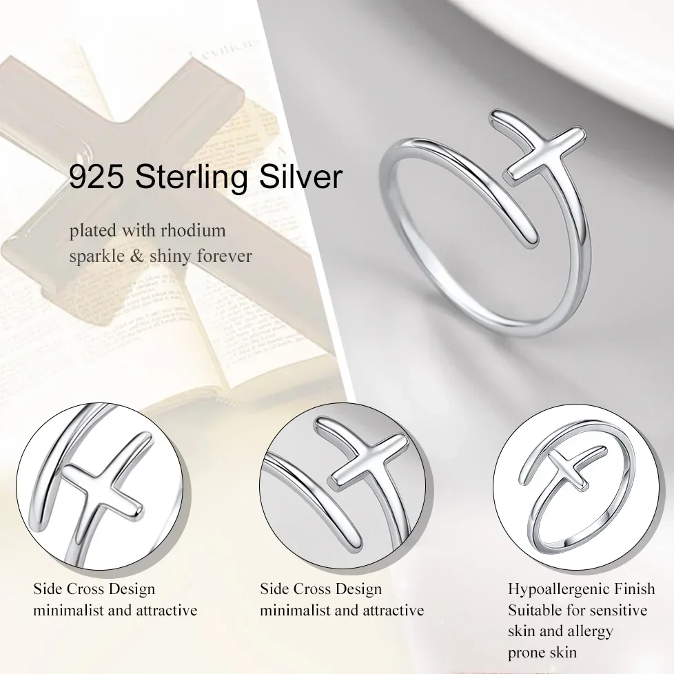 ChainsPro Anello aperto con fascia incrociata avvolta in argento sterling 925 per donna Anello regolabile Gioielli religiosi delicati Regalo per lei
