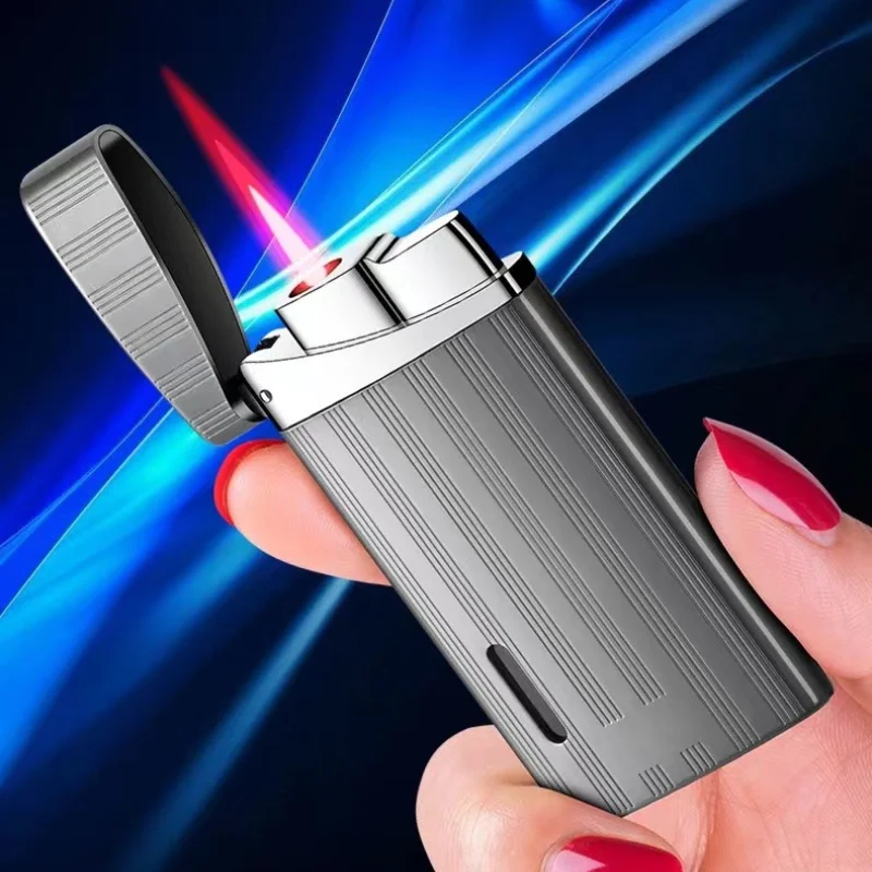 2026 Metal Lightweight and Thin Visual Vent Window Straight Inflatable Lighter, Powerful Windproof Flame Cigarette Accessories