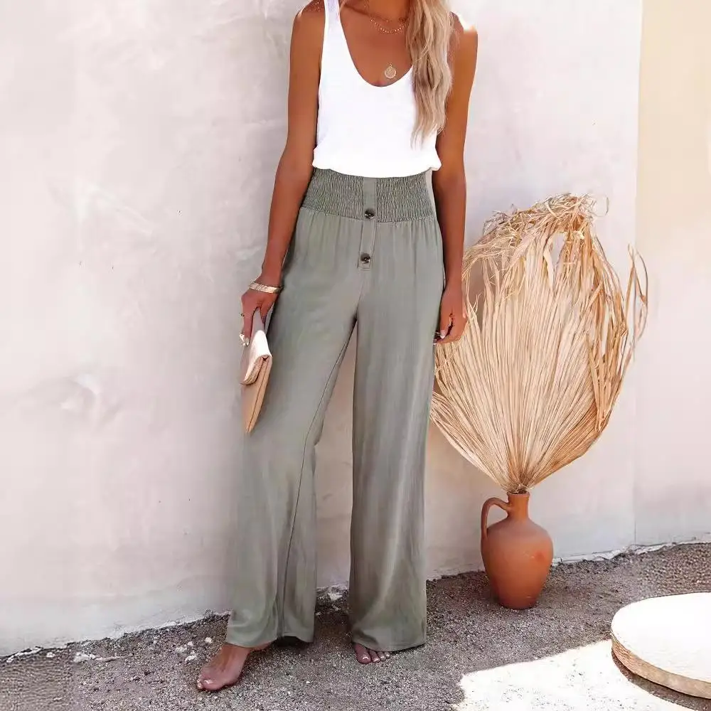 

Широкие хлопковые льняные брюки с высокой талией, женские повседневные брюки Briti Sle, свободный крой, летние брюки из полиэфирного волокна
