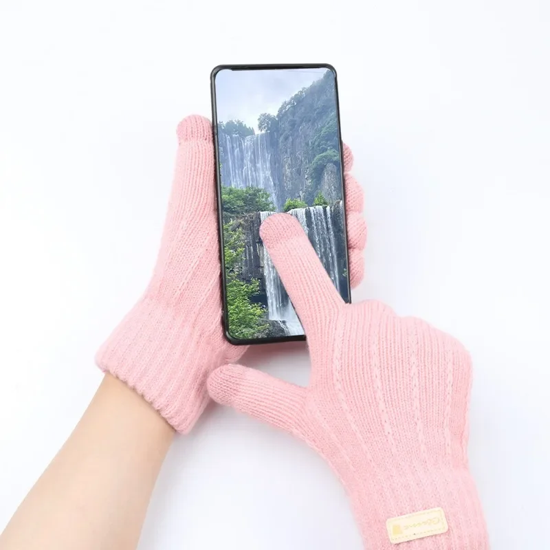 الجديد الشعبي العملي الصوف الشتاء محبوك متعدد المشاهد الدافئة ركوب سميكة إصبع قفازات شاشة لمس