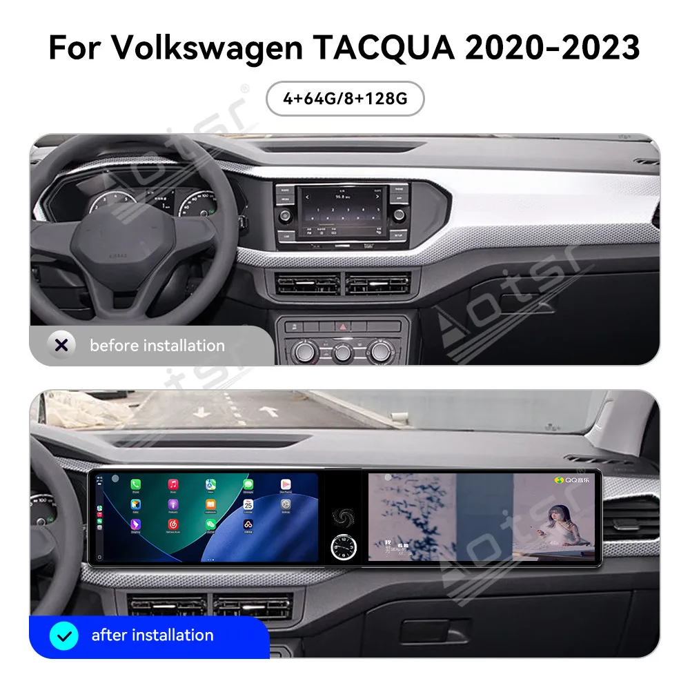 

Qualcomm Dual 12.3 Inch CarPlay Radio For Volkswagen TACQUA 2020-2023 GPS Navigation HD Touch Screen Multimedia Player Stereo