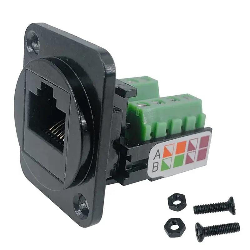 Leading-25PCS RJ45 Female Panel Mount Screw Terminal Adapter, D-Type RJ45 8P8C Female To 8Pin Terminal