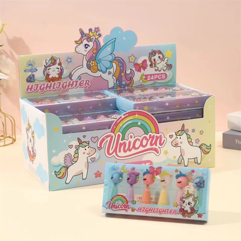 36 pcs/lot Kawaii Unicorn 6 Colors Highlighter Cute Mini Drawing Marker Pens Promotional Gift Office School Supply wholesale