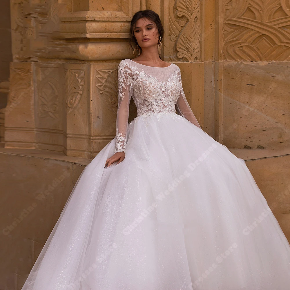 Vestidos De novia con lentejuelas brillantes, Vestidos De novia elegantes con cuello en V, estampado De encaje, línea A, para Banquete De compromiso, 2024