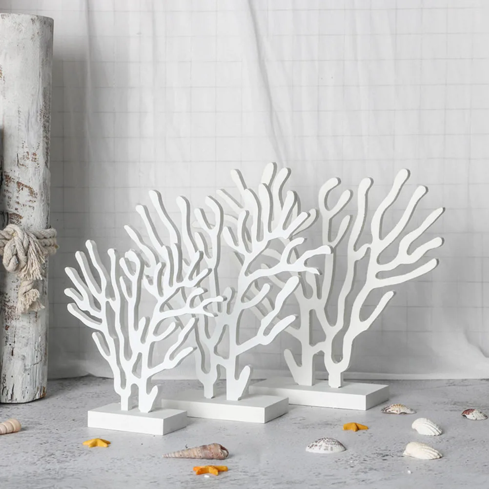 

1Set Wooden Coral Adornment Coral Statue Home Decorative Ornament Ocean Style Tabletop Decors Party Supplies Summer Holiday