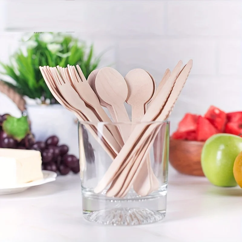 100pcs 16cm  Disposable Wooden Spoons/knives/forks Tableware, Instead Of Plastic Spoons Biodegradable, Disposable