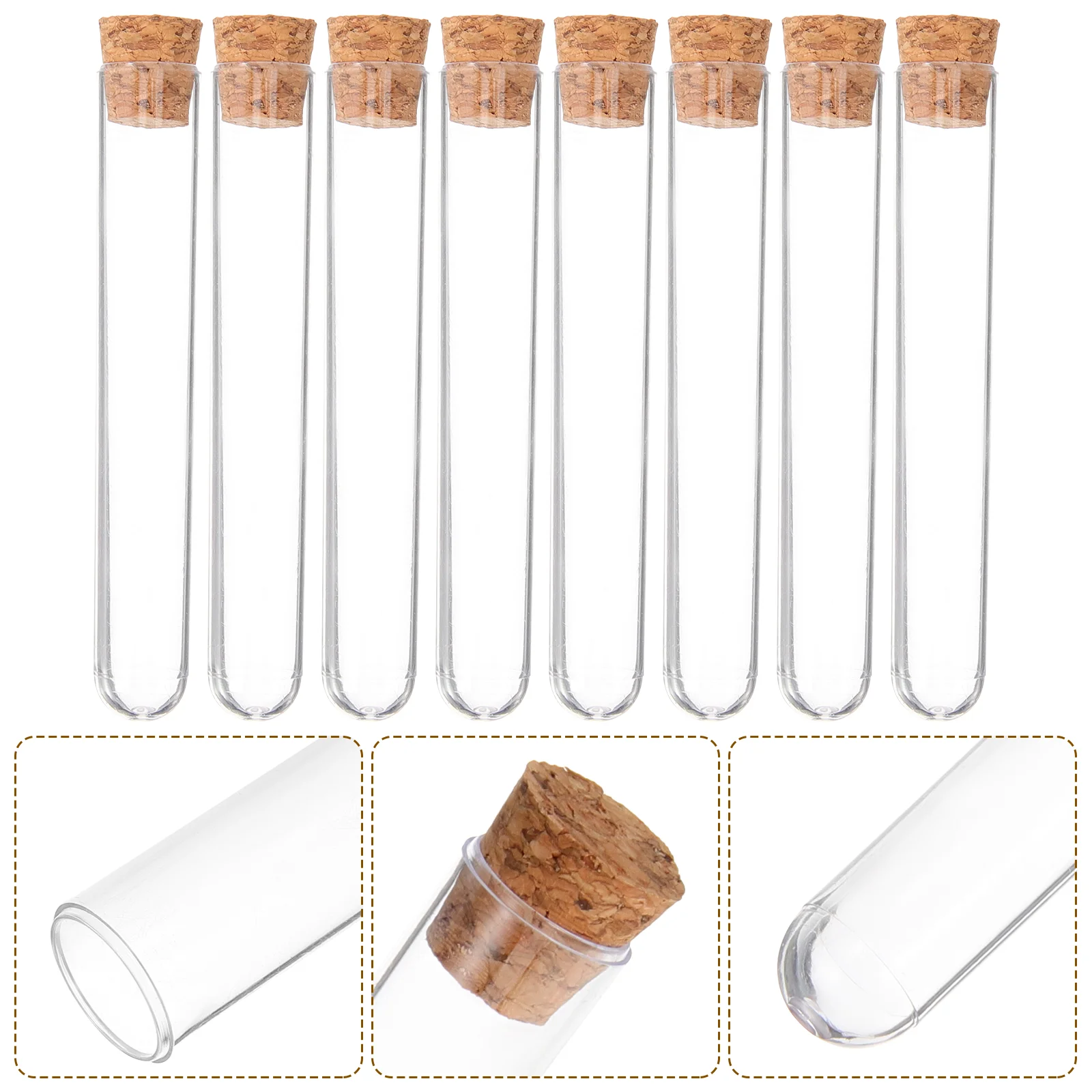 30PCS Clear Test Tubes with Cork Stoppers Plastic Test Bottle Storage Bottle for Scientific Experiments ( Plastic Test Tube)
