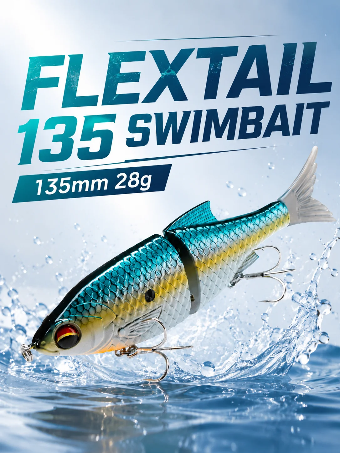 Hunthouse FLEXTAIL 135 Pencil Swimbait Angelköder 135mm/28g 2-teiliger Hartköder Sinkender Salzwasser-Kunstköder für Wolfsbarsch-Angelausrüstung