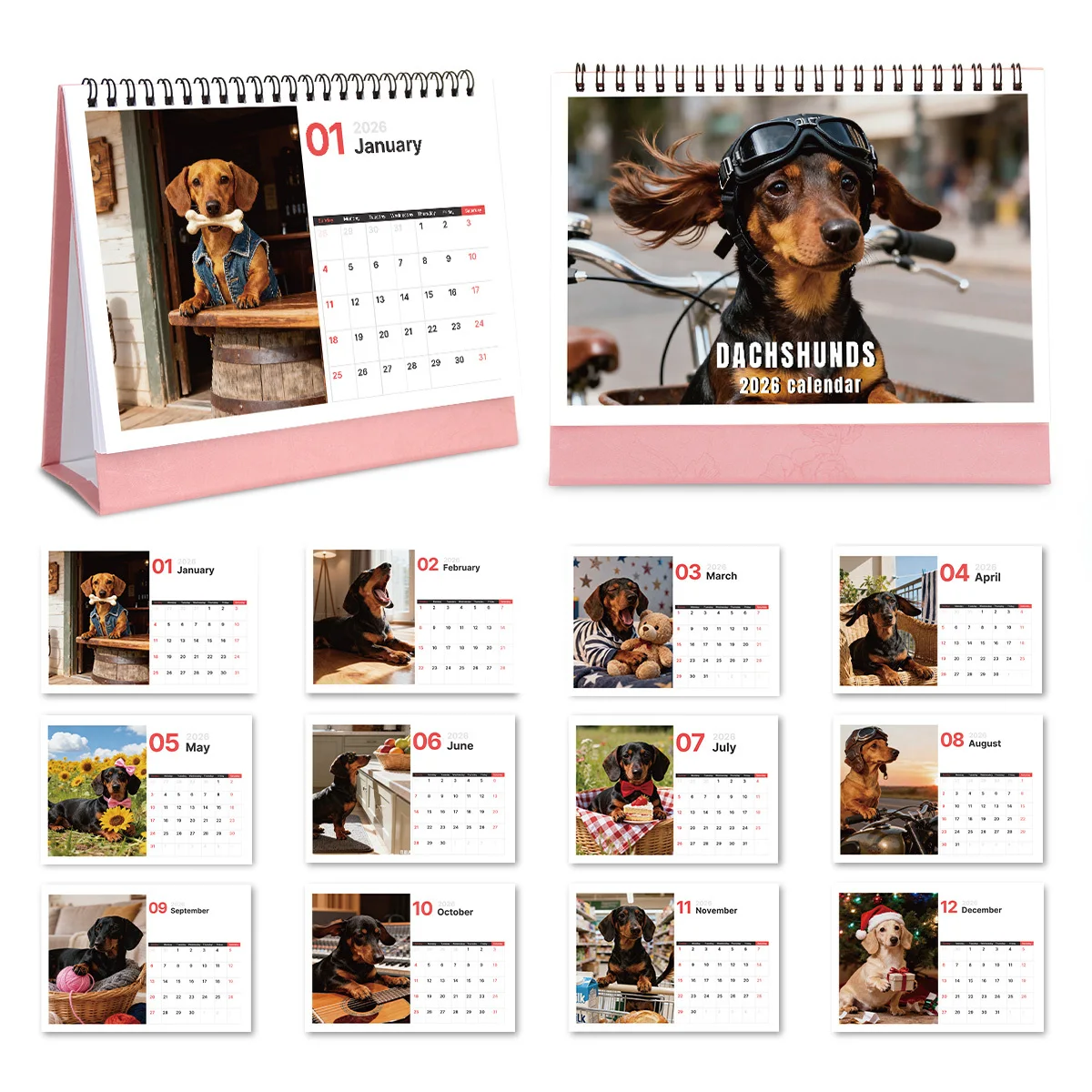 

1PC Stylish Dachshund-Themed Desktop Calendar for Home & Office Use Suitable for Dog Lovers Great 2026 New Year Present
