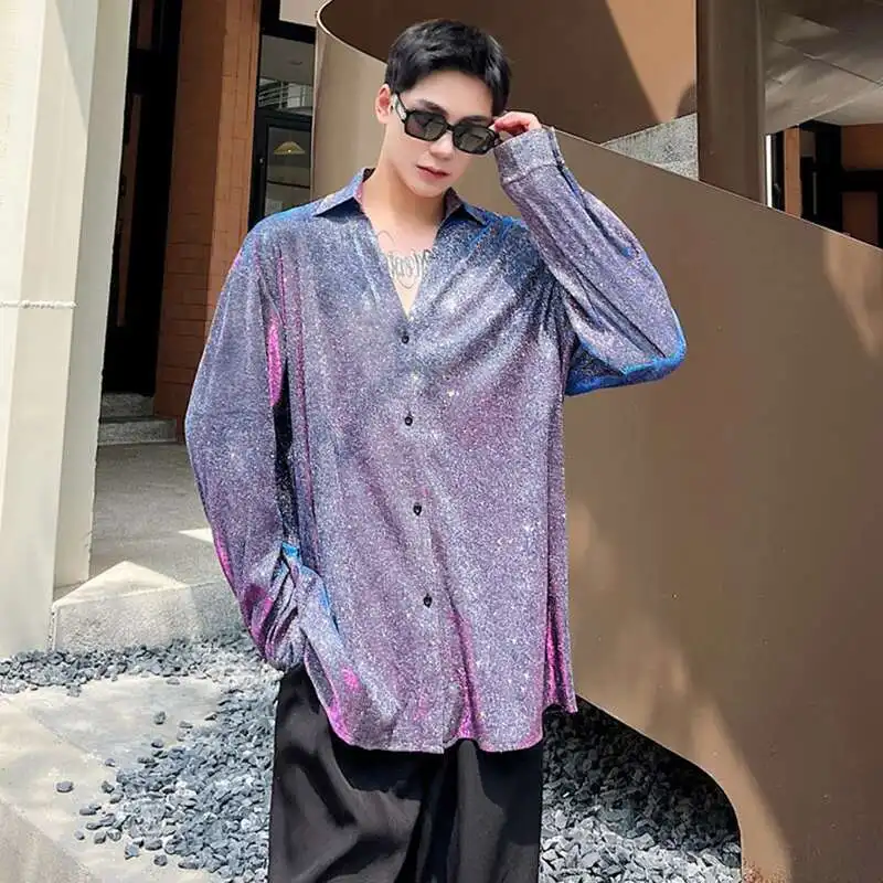 LUZHEN Men's Long Sleeve Shirts Fashion Sequin Elegant Niche Design Casual Trendy Night Club Outfit Tops 2025 Spring New LZ9119