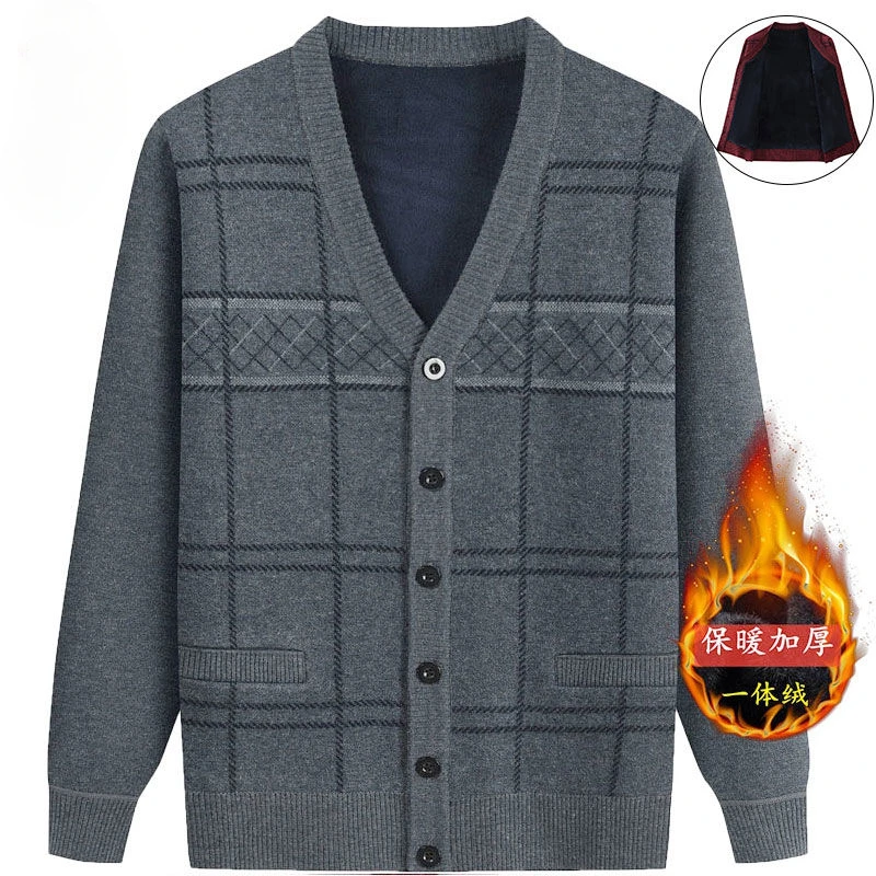 الخريف جواكت شتوية الصوف الدافئة سترة مشغولة من الصوف منقوشة سترة الرجال الملابس الاتجاه الفاخرة معاطف واحدة الصدر القمم جديد #2