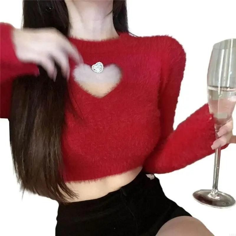 

Y88A Women Neck Long Sleeve Knitted Jumper Tops Fitted Sweater Pullover Tops Fashion Cropped Sweater Streetwear
