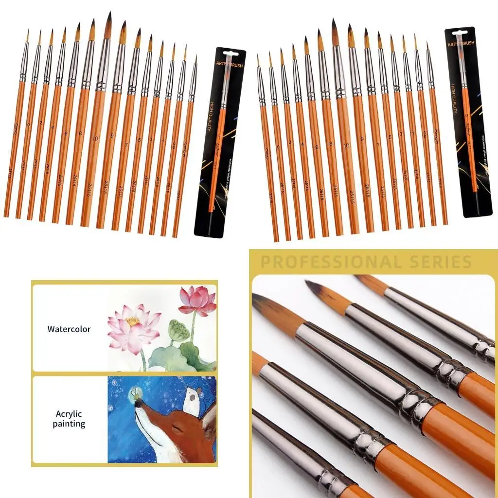 

Y5JB 14Pcs Handle Detail Paint Brush for Acrylic Watercolor Gouache Oil Painting
