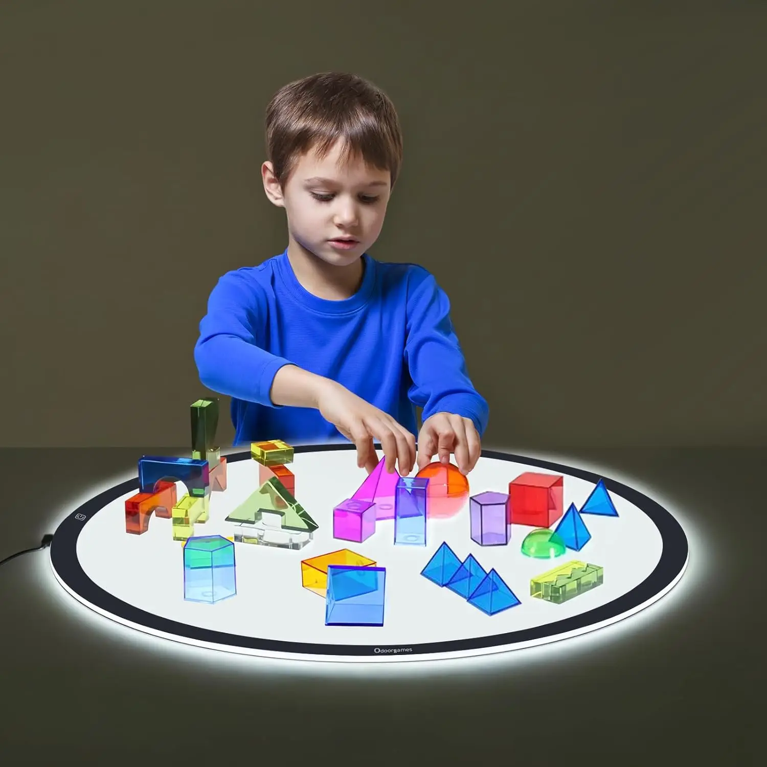 Round LED Light Panel for Kids - Adjustable Brightness Preschool Classroom Creative Exploration Table