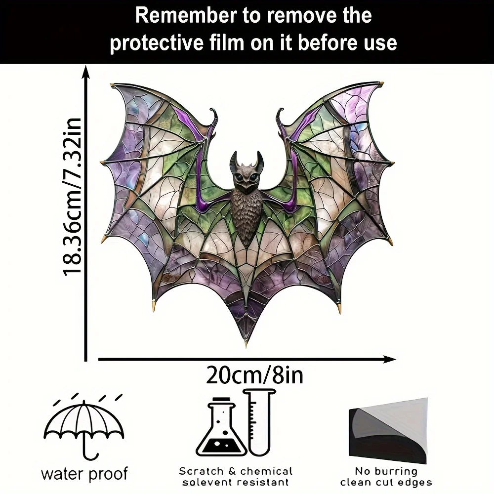 Acrylic Bat Catcher Decor Stained Glass Style Window Hanging Ornament Halloween Decor Waterproof Solvent Resistant Feather Free