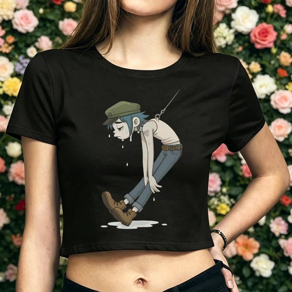 Gorillaz crop top girl korean fashion japanese baddie t-shirt meme gothic alternative  2000s kawaii