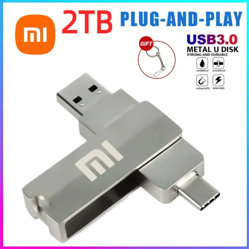 Xiaomi USB 2TB OTG โลหะ USB 3.0 ไดรฟ์ปากกาคีย์ 1TB 512GB ประเภท C ความเร็วสูง Flashdisk Mini Flash Drive Memory Stick กันน้ํา