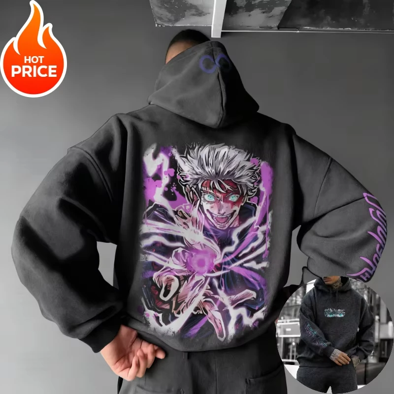 

Jujutsu Kaisen 2026 Новый горячий Gojo Satoru Harajuku Уличная одежда Мужская винтажная толстовка с капюшоном Зимняя женская толстовка большого размера с капюшоном Топ Y2k