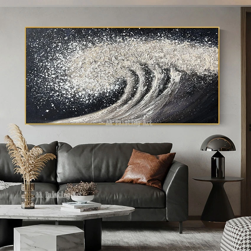 Wave Pictures Living Room Decor Abstract Palette Knife Acrylic Oil Painting Canvas Art Sea Wave Picture Unframed Panel Set