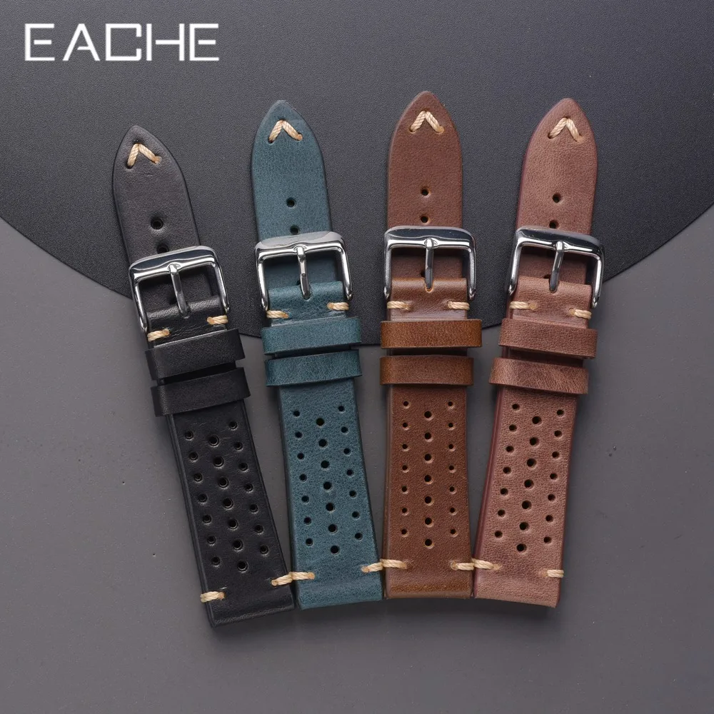 EACHE Hole Design Watch Strap Genuine Leather Racing Band Popular Special Watchband 18mm 20mm 22mm