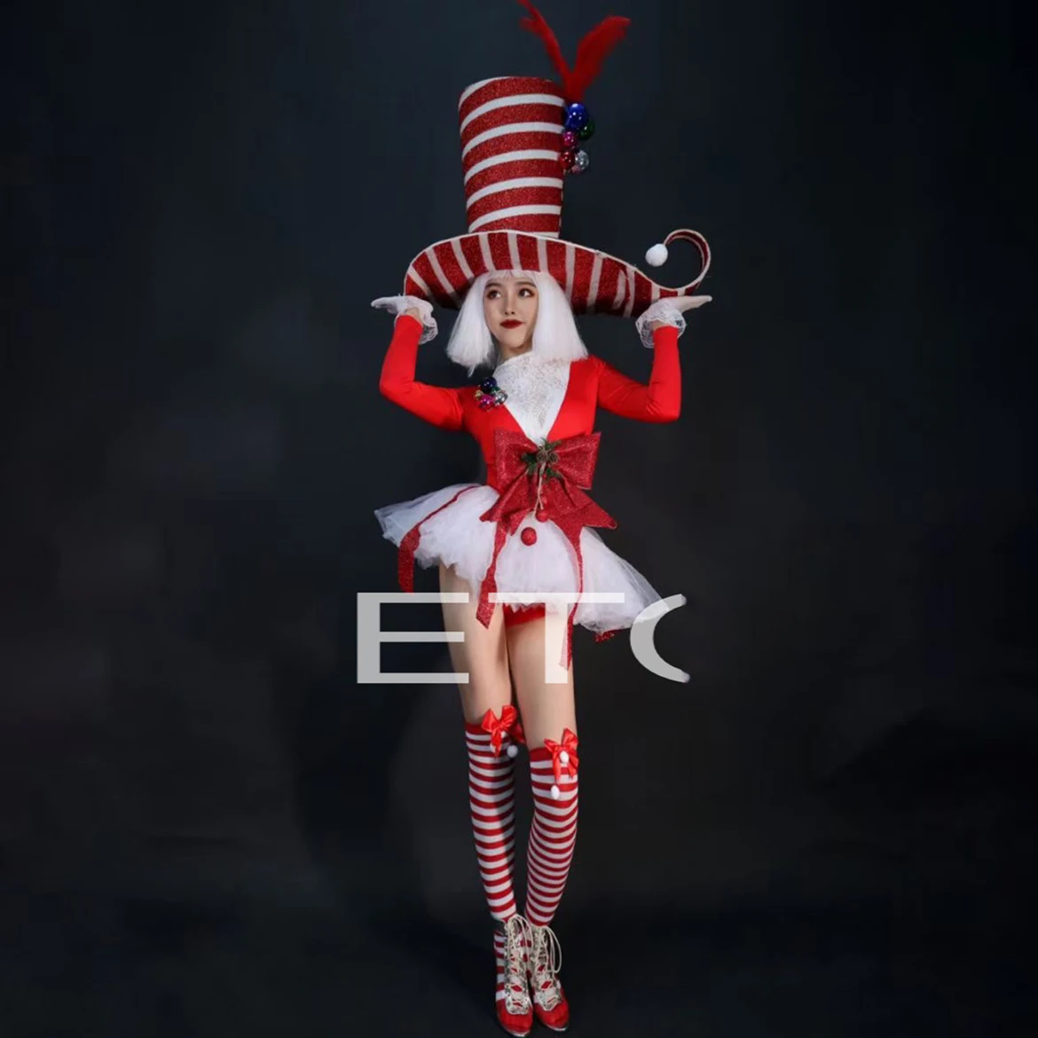 Christmas Day Red Dress Nightclub Female Singer Gogo Dancer Costumes Festival Clothing Rave Outfits Pole Dance Skirt DWY8628