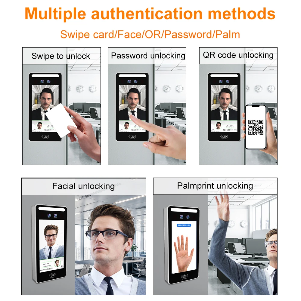 20000user 5in Touch LCD 2M Camera Biometric Face Palm Vein Recognition Wifi Access Control Employee Time Attendance Free API SDK