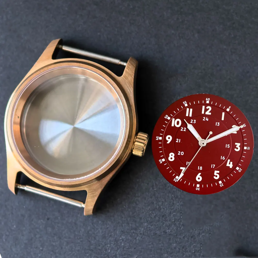 36mm Pilot Style Solid Cusn8 Bronze Watch Case For NH35 ETA2824 PT5000 Miyota 8215 Sapphire Glass 200m Waterproof Diver Case