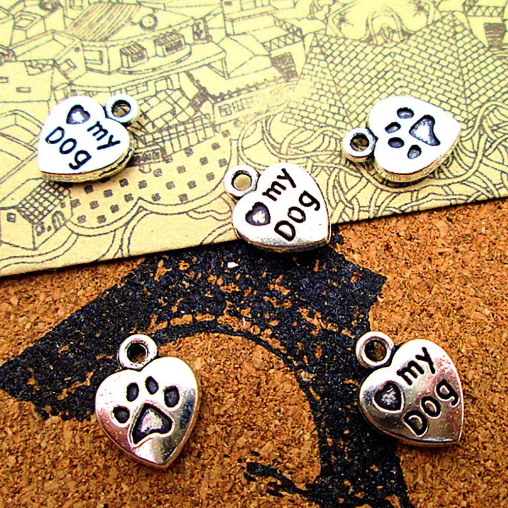 120pcs--12x9mm Love My Dog Charms For Jewelry Making Diy Findings Antique Silver Color Alloy Pendants