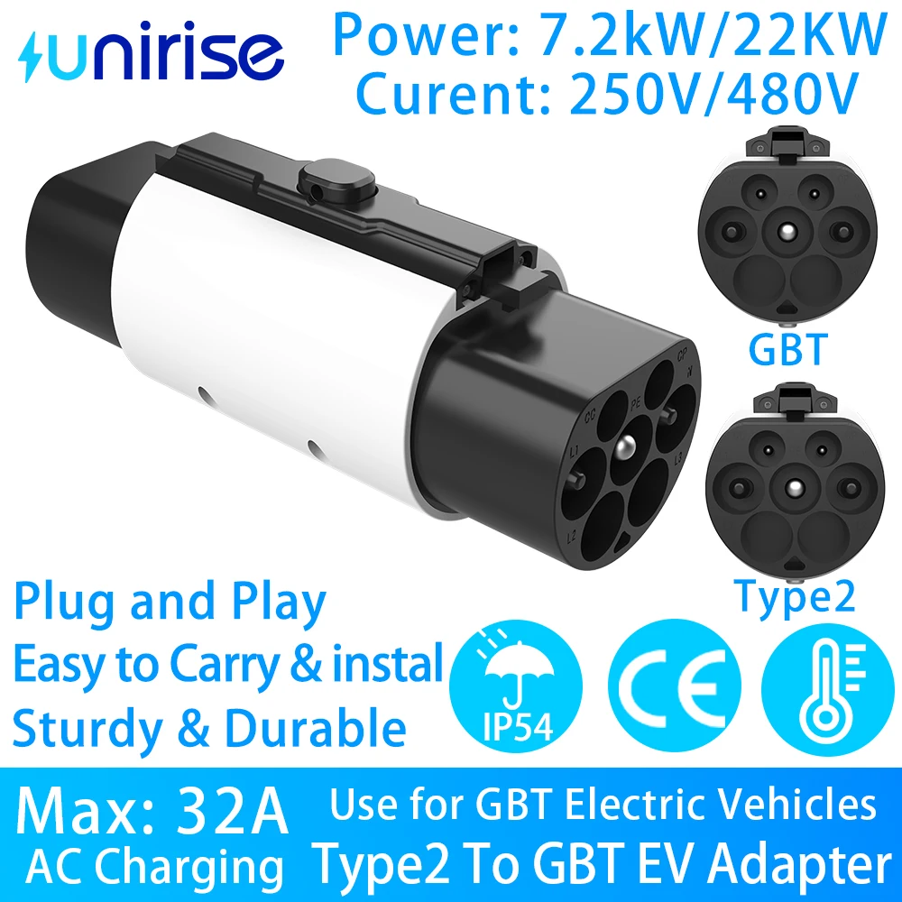 Type 2 to GB/T EV Charging Adapter 7KW/22KW 32A 3Phase IEC 62196 Charger Converter for China Standard Electric Vehicle Connector
