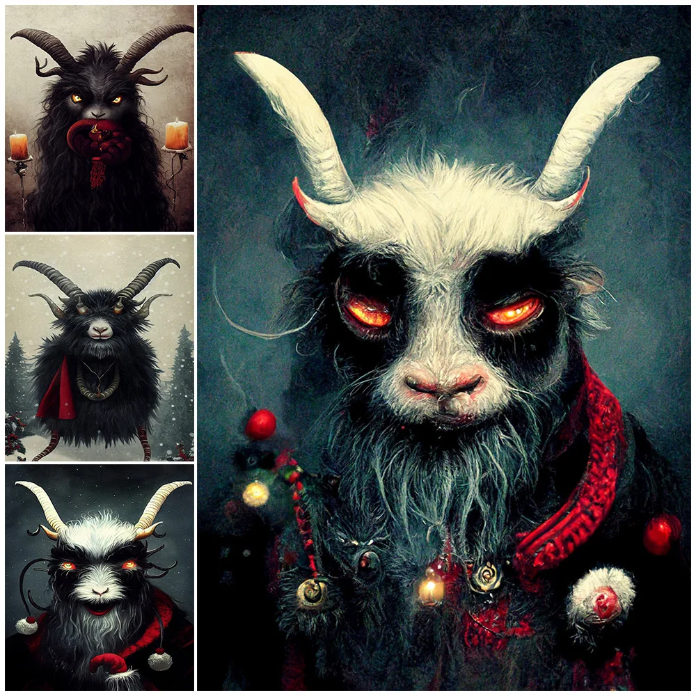 Feast Of Krampus & Horned Holiday,Vintage Wall Art Canvas Painting,Christmas Horror Gothic Art,Poster Print Home Decor Unframed