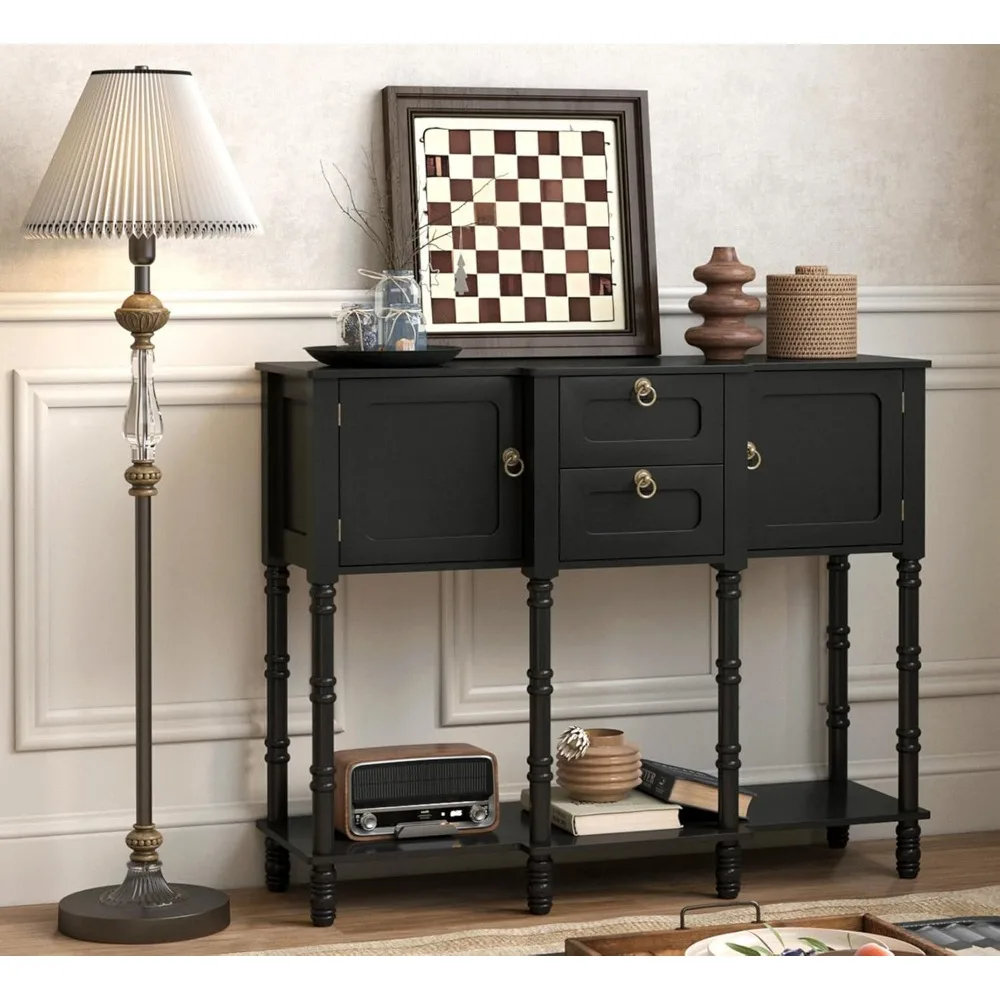 

Прочный консольный столик с двумя ящиками, современный столик в прихожей середины века с местом для хранения вещей, узкий длинный диван-столик в стиле ретро за диваном