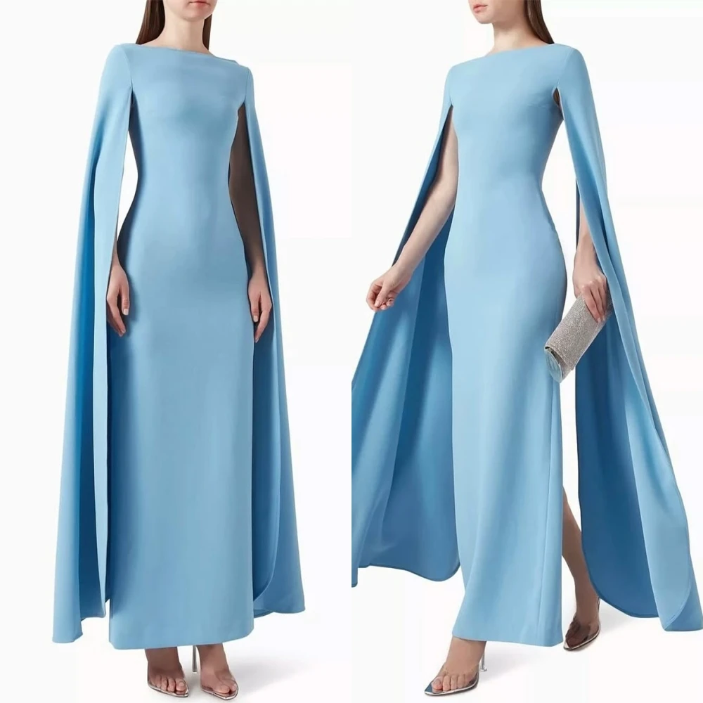 

Customized Elegant Jersey Evening Dress Simple Boat Neck Prom Dresses High Quality Mermaid Long Sleeves Special Occasion Gowns
