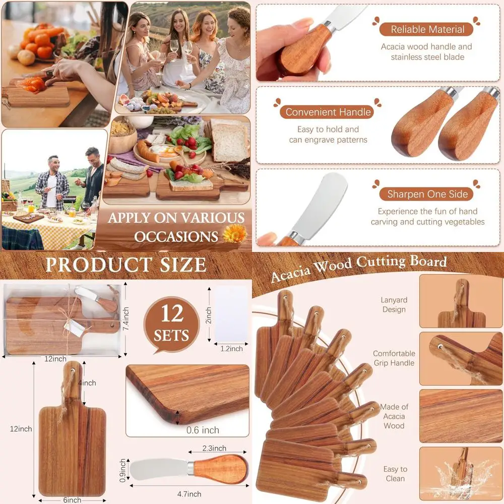 

Набор из 12 сервировочных досок для закусок с деревянными подносами, мини-разделочными досками и кухонными сервировочными наборами для вечеринок или в подарок (12 шт.)